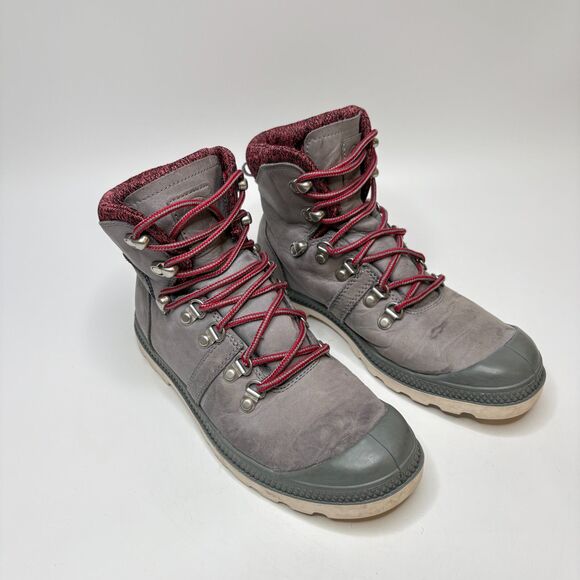 PALLADIUM Pallabrouse Gray Red Hiking Boots Hiking Water Resistant Womens Sz 7 - Picture 1 of 10